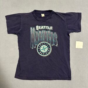 Vintage 1994 Seattle Mariners T Shirt Single Stitch Navy Blue Youth Size 10-12